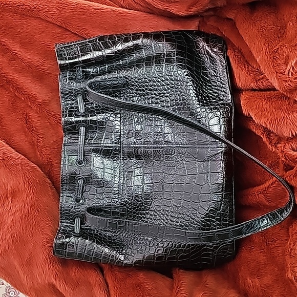 PATRICIA NASH BLACK LEATHER CROCO Witney EUC - Picture 2 of 8